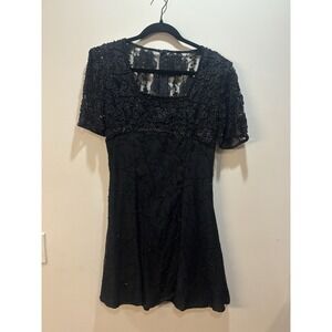 Vintage Stenay 100% Silk Beaded Party Dress Women P6 Black Sequin Mini